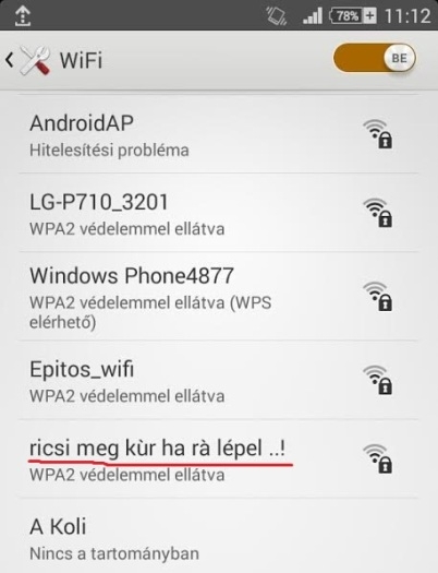 Elérhető Wi-Fi hálózatok